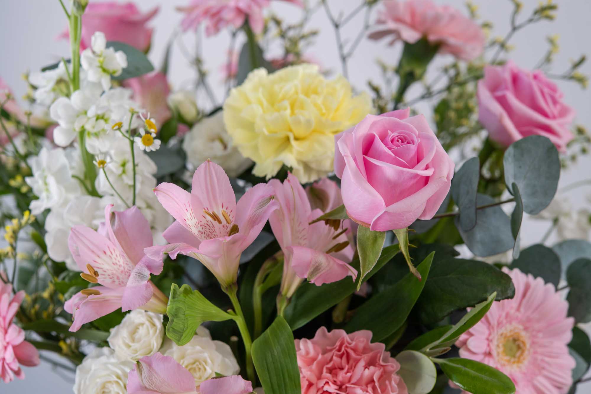 Pink and white bouquet designed for grandparents