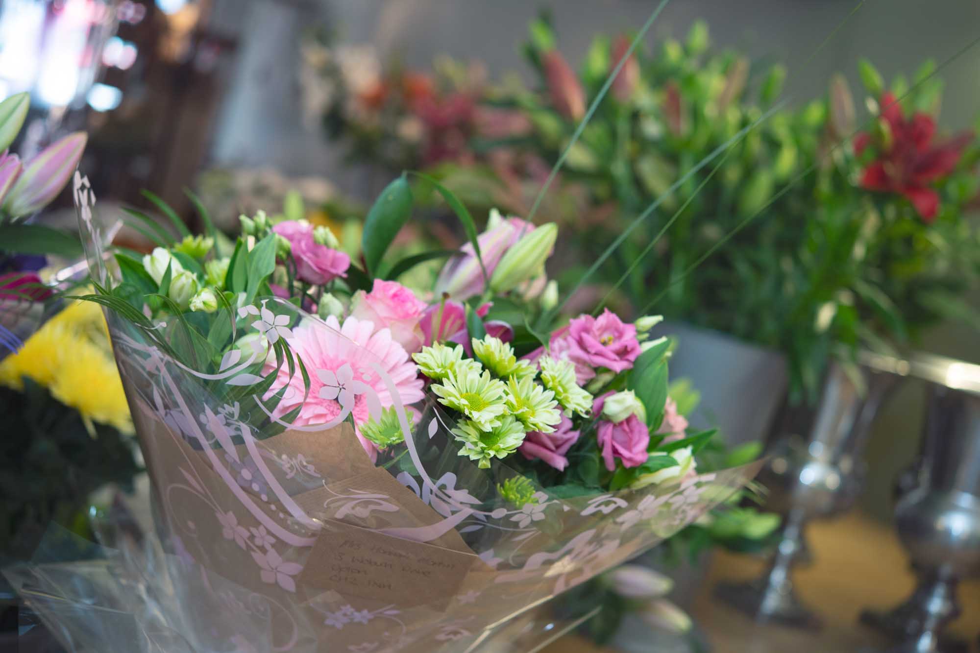 Freshly arranged seasonal mixed bouquet