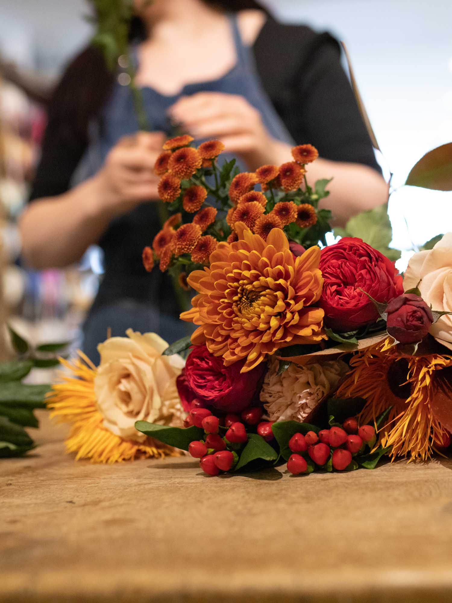 Seasonal bronze and golden flowers for Halloween display