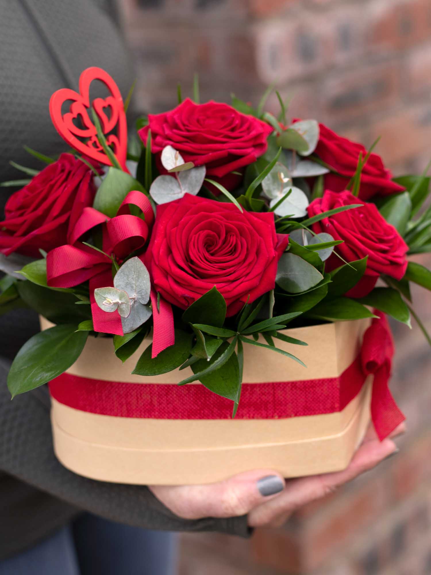 red roses on Valentine's day delivered by the local florist
